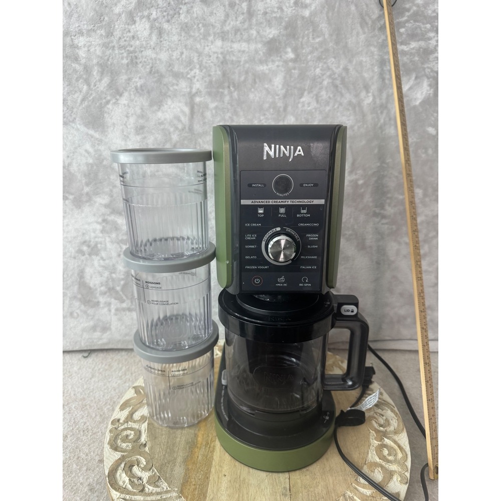 Ninja Creami Deluxe 11-in-1 Frozen Treat Maker NC501 Olive Green Black 24oz Pint